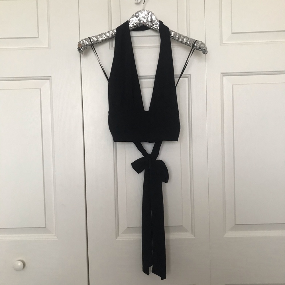 Express Black Halter Crop Top L